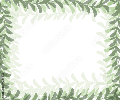 Gradient dusty green watercolor Plants stem frame banner. Spring and winter botanical border illustration for wedding  greeting card  wreath  website. Botanical foliage on white horizontal background