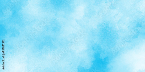  Hand painted watercolor shades sky clouds, Bright blue cloudy sky vector illustration, Abstract shinny winter seasonal natural cloudy blue sky background.