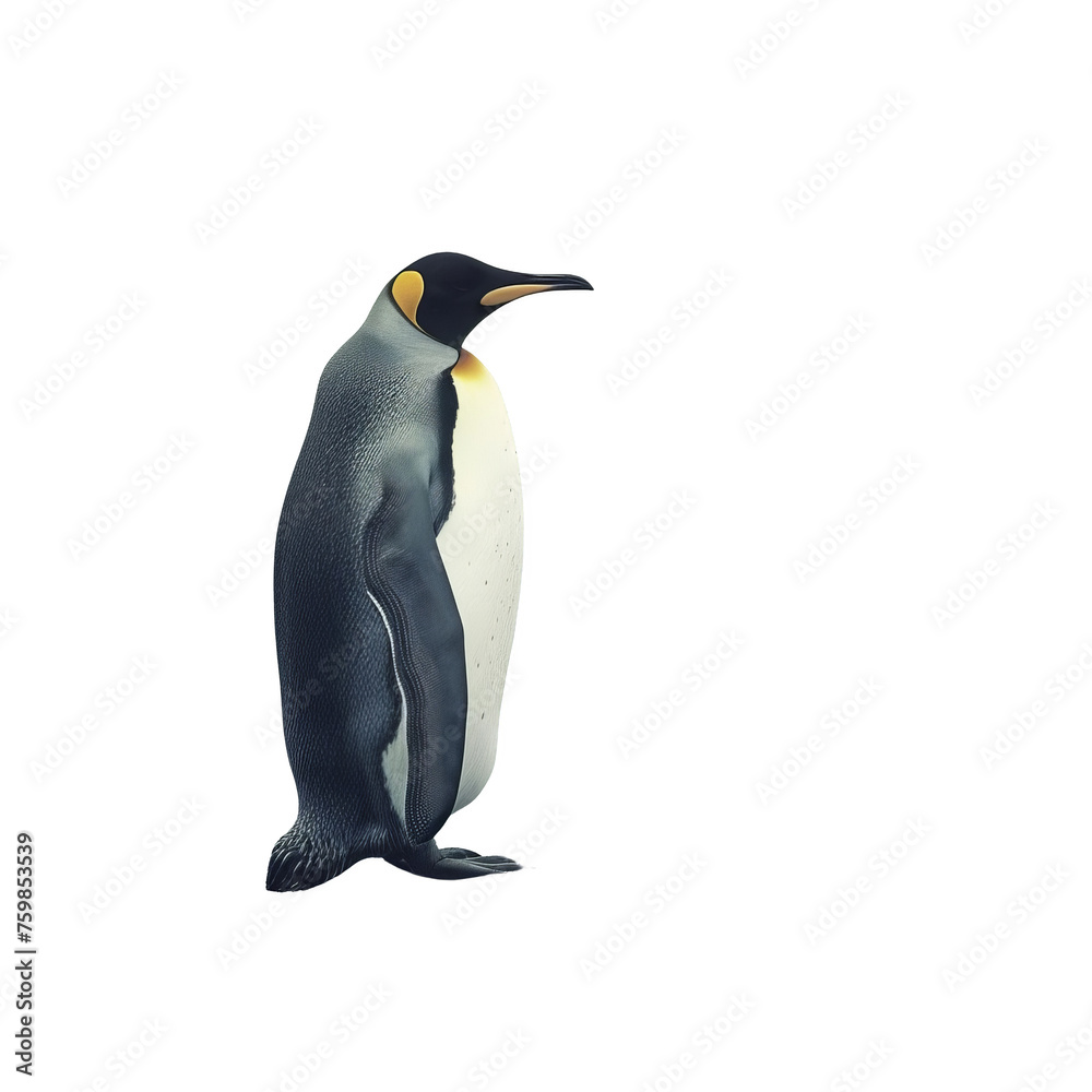Obraz premium Penguin Standing on Rock by Ocean. Transparent PNG Background