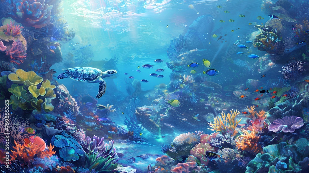 Fototapeta premium Coral Reef and Fishes in the Red Sea: Underwater Beauty