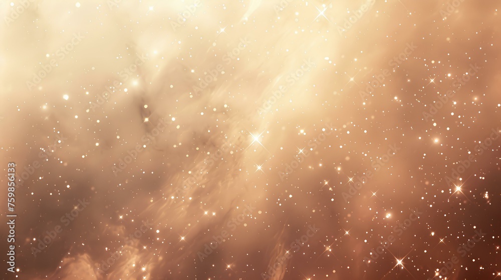 Starry Night Glow: Abstract background with bokeh, rays, and particles, depicting a cosmic winter scene with stars, snow, and a galaxy in a dark universe