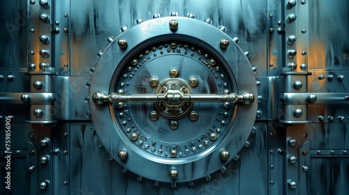 image of a vault door, focus on its metallic sheen and solid construction, embodying impenetrable security