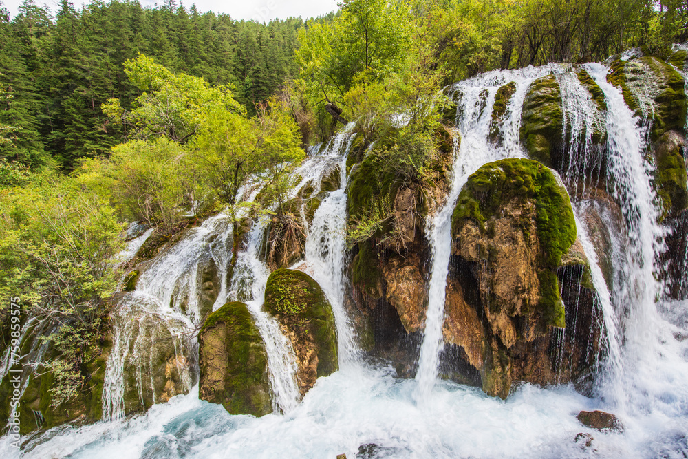 Bonsai beach waterfall in Jiuzhaigou, Sichuan, China