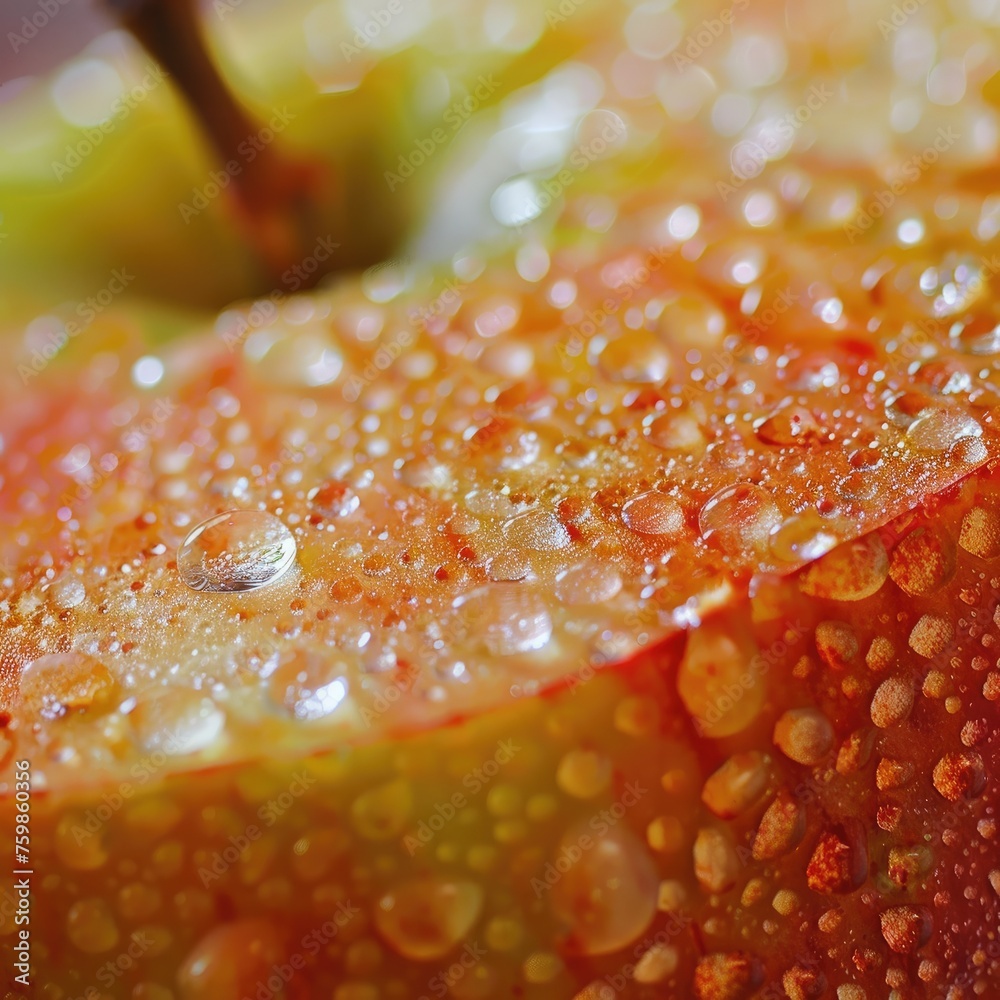 A close-up of a sliced apple with a focus on the crisp texture and fresh juice droplets A close-up of a sliced apple with a focus on the crisp texture and fresh juice droplets