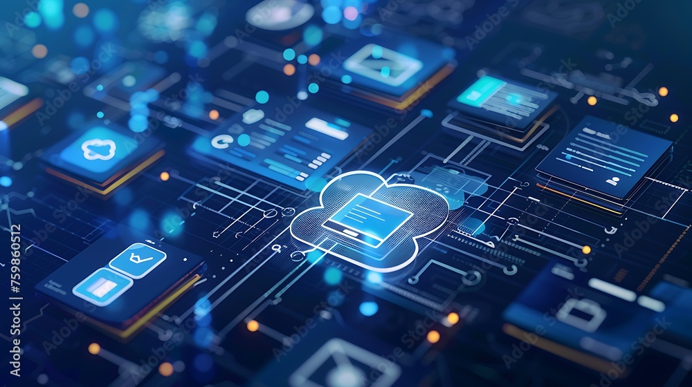 Software as a service cloud storage illustration website, application ...
