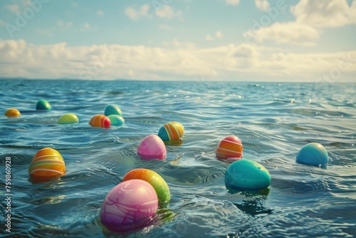 Easter eggs in the sea. Ai generative art