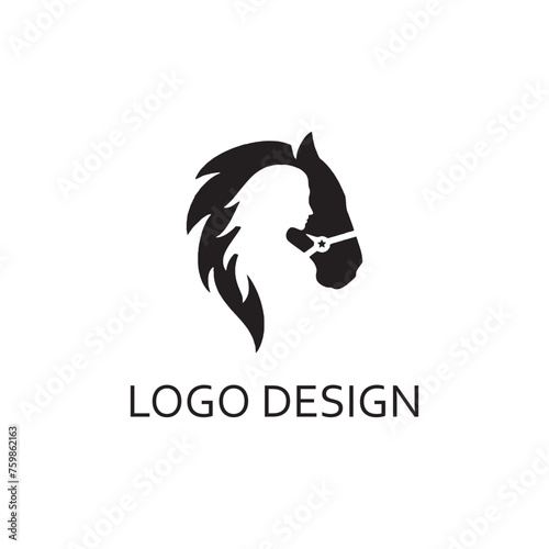 silhouette of woman and horse for logo design