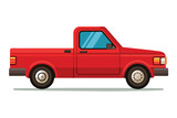 Red pickup truck , clear flat vector illustration artwork 