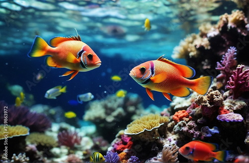 Underwater world , marine life, tropical coral reef with fish.
