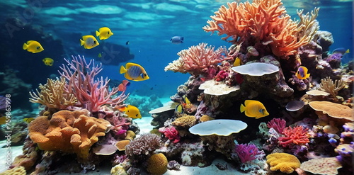 Underwater world , marine life, tropical coral reef with fish. banner