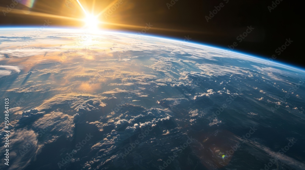 The earth from space and the rising sun