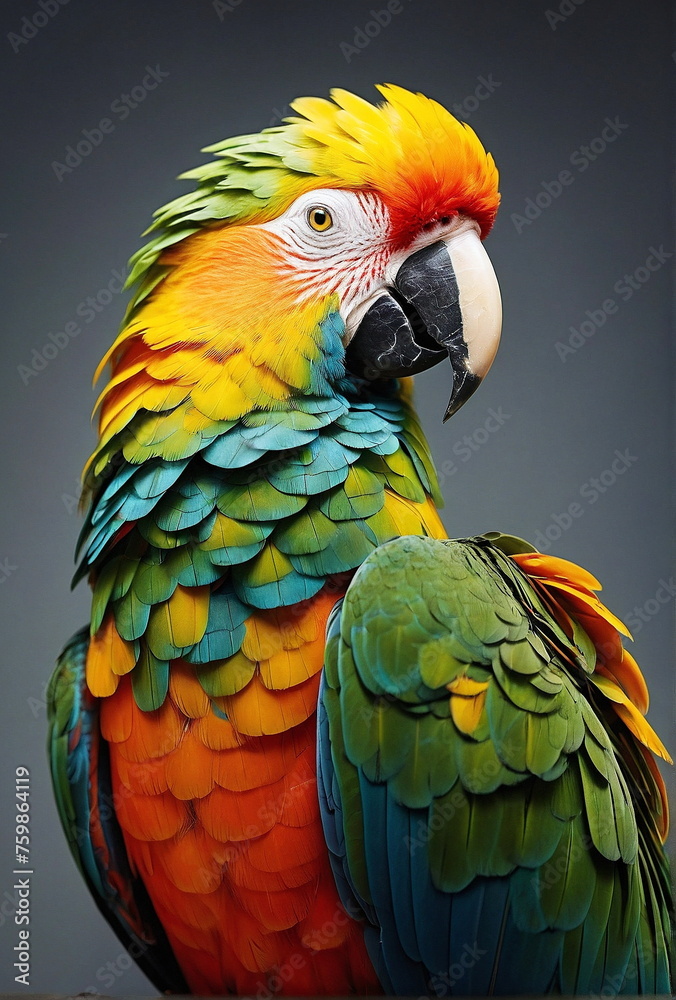 Fototapeta premium Parrot portrait close-up. Wild animals poster. 
