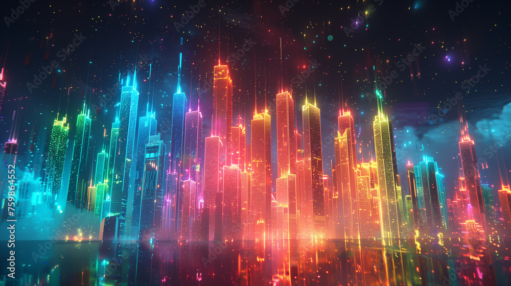 A cityscape with many buildings in different colors A cityscape with many buildings in different colors