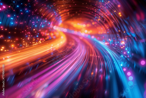 A colorful tunnel with a bright orange line