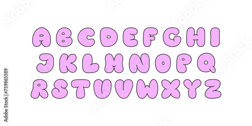 Cute groovy alphabet in retro style. Pink bubble typeface font. Vector outline illustration