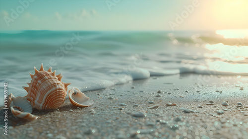 Sunny seashell on the beach