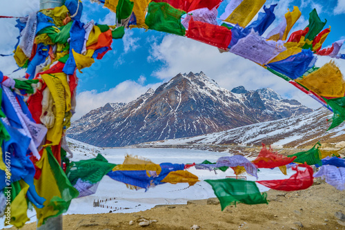 tibetan prayer flags and the mountain 