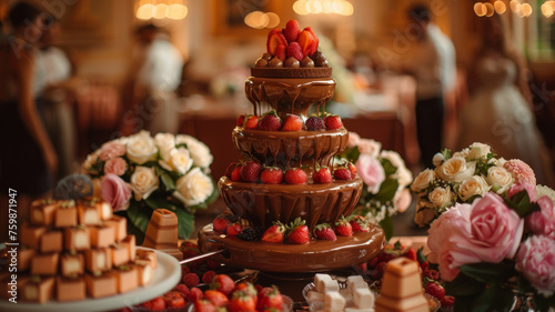 Chocolate fountain at a wedding reception