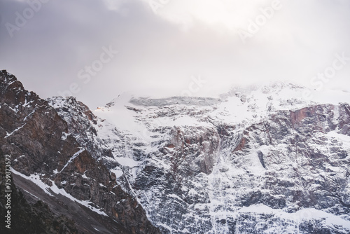 Rocky mountains with glaciers and snow in the Fan Mountains in Tajikistan, Tien Shan highlands