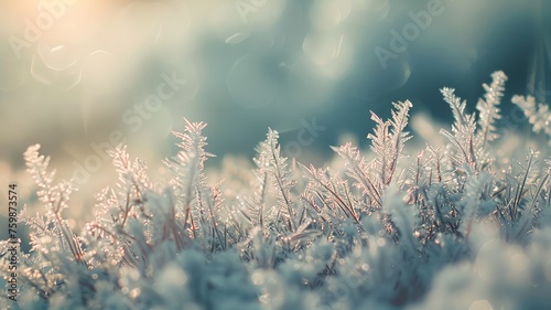 Intricate frost patterns spread over a sparkling icy surface © maniacvector