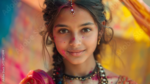 Young Indian girl during Holi festival