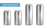Realistic Beer Can Mockup Icon Set Silver Aluminum Cans With Condensation Droplets Them Vector Illus