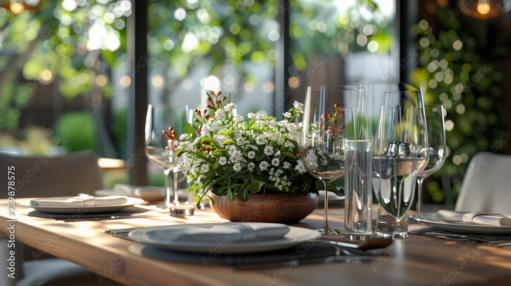 Casual dining scene set for a welcoming meal in soft sunlight