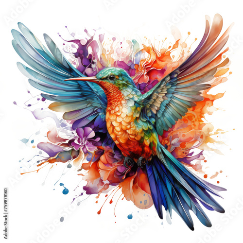 Colorful Bird Flying Over White Background
