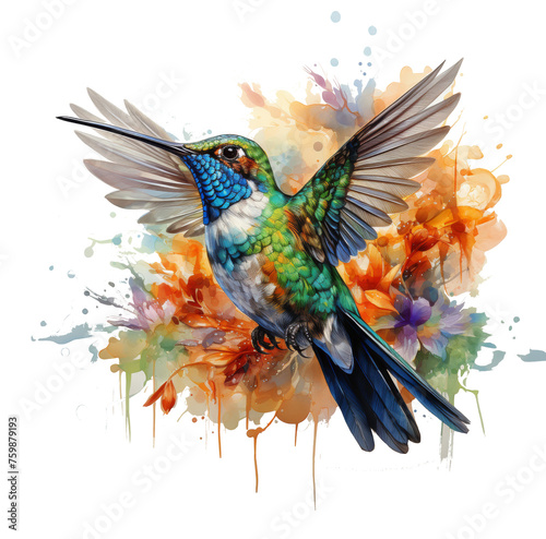 Colorful Bird Flying Over White Background