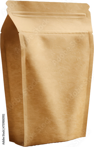 Brown kraft paper pouch packaging, cut out transparent