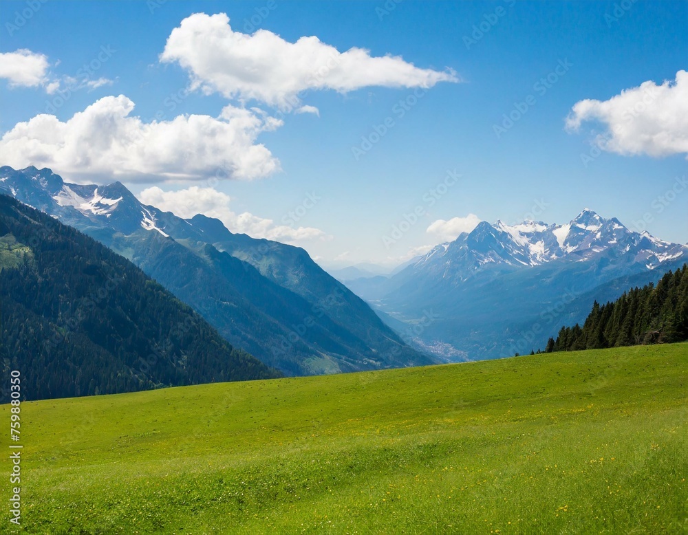 Green field with mountain background