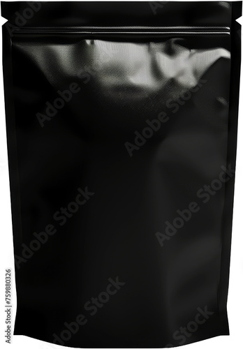 Black glossy stand-up pouch packaging, cut out transparent