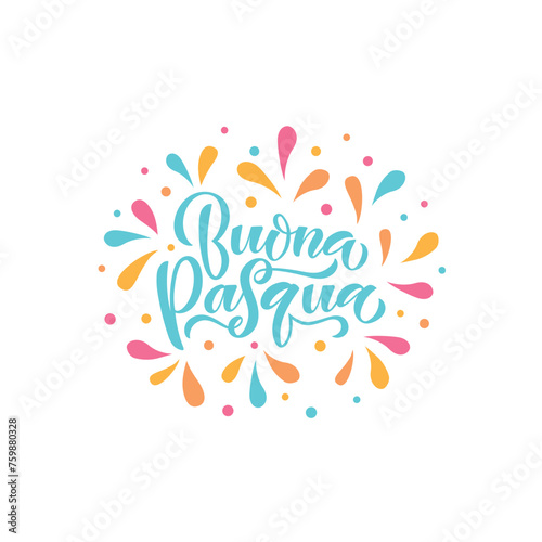 Happy Easter handwritten text in Italian (Buona Pasqua) isolated on white background. Modern brush ink calligraphy. Vector illustration for logo, greeting card, poster. Hand lettering typography photo