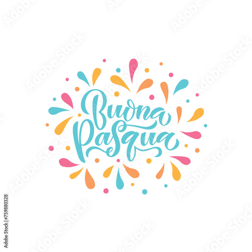 Happy Easter handwritten text in Italian (Buona Pasqua) isolated on white background. Modern brush ink calligraphy. Vector illustration for logo, greeting card, poster. Hand lettering typography