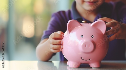 The hand holds a coin and puts it in a piggy bank to preserve wealth, savings and financial success. A symbol of prudence and ambition. Adding to the piggy bank for a brighter tomorrow.