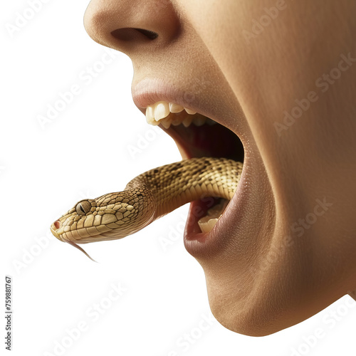 Woman With Snake in Mouth. Transparent PNG Background
