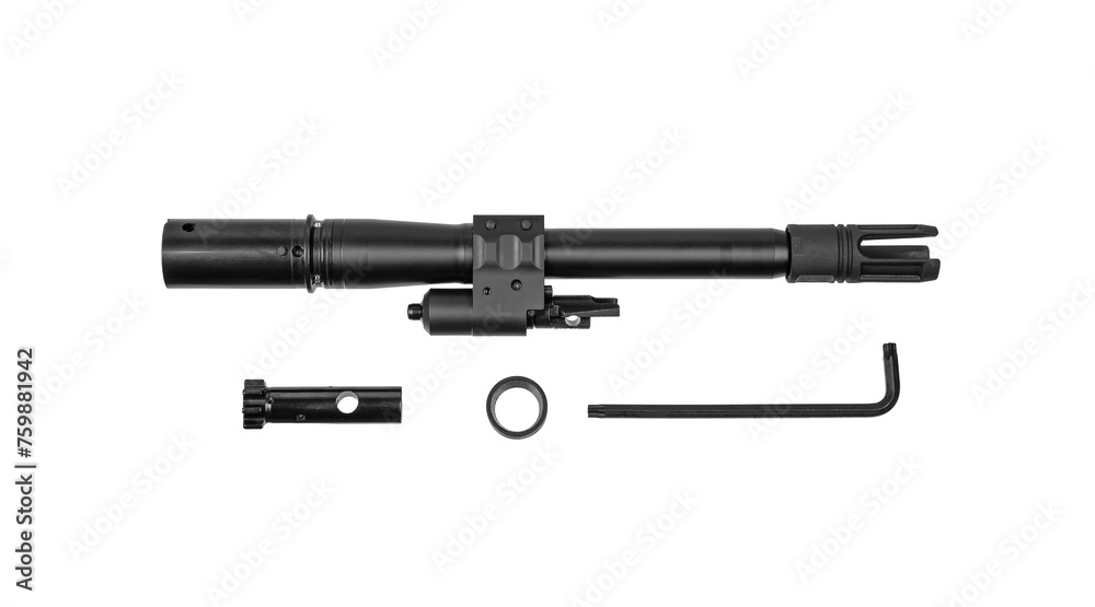 Spare interchangeable barrel for automatic carbine. Isolate on a white back. Spare interchangeable barrel for automatic carbine. Isolate on a white back.