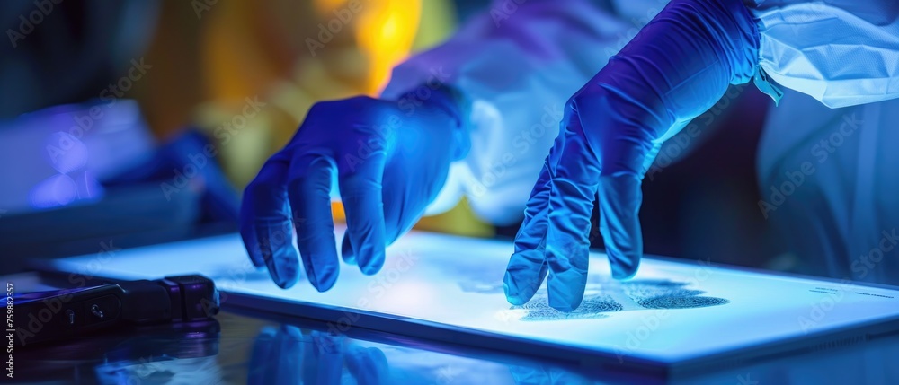 Evidence collection at crime scene forensic expert with fingerprint ...