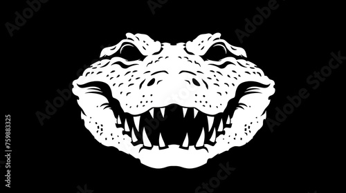 A white silhouette of an alligator s head with an open mouth  showcasing its sharp teeth  and menacing expression