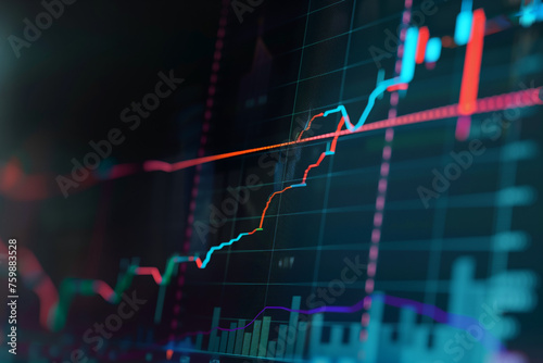 Stock Market Trend Analysis on Digital Display with Blurred Economic Chart Background