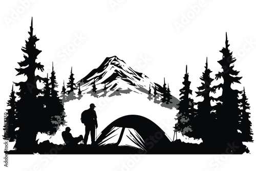 hand drawn camping silhouette illustration