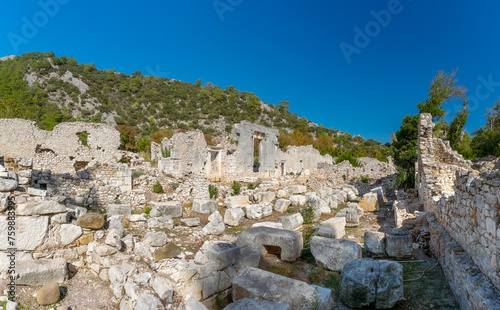 Picturesque ruins of the ancient city of Olympos, in Turkey. Ruins of the ancient city of Olympos near the village of Cirali in Turkey.