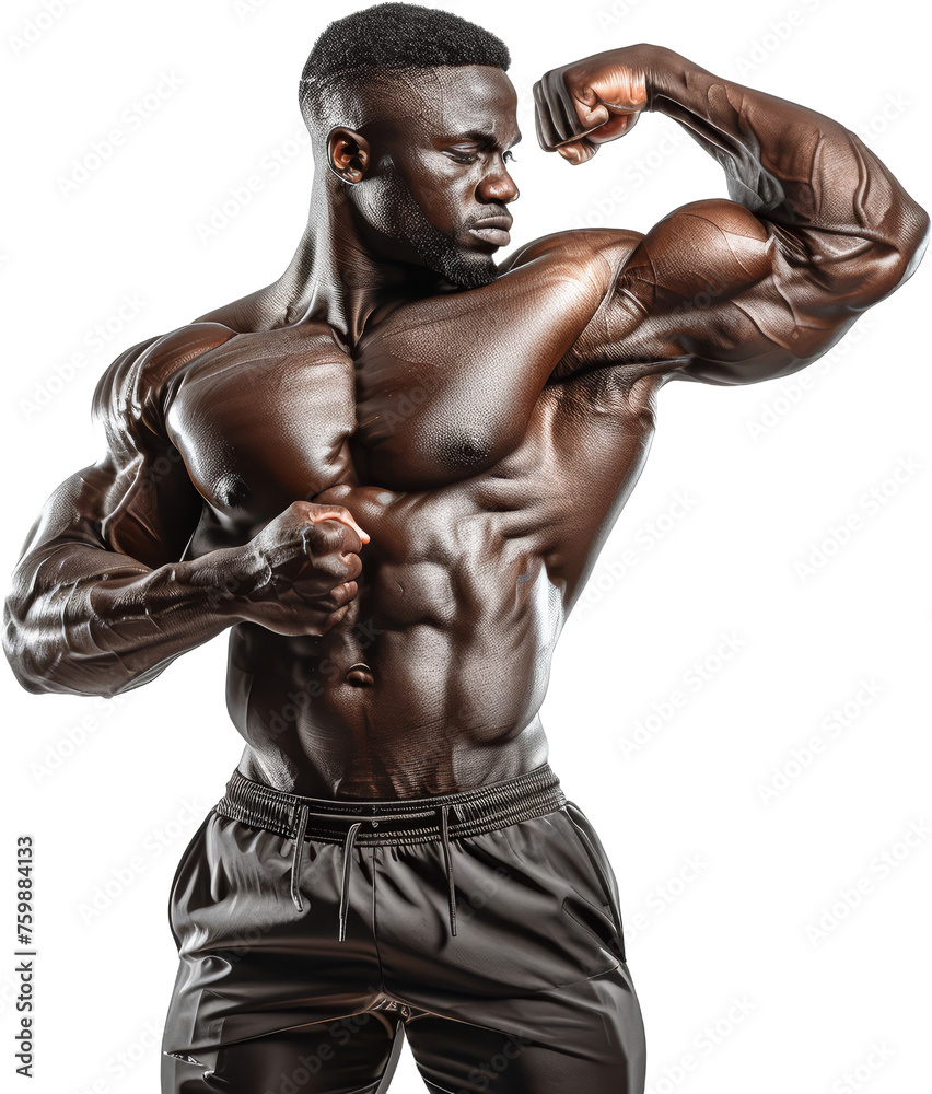 Muscular bodybuilder showing off biceps, cut out transparent