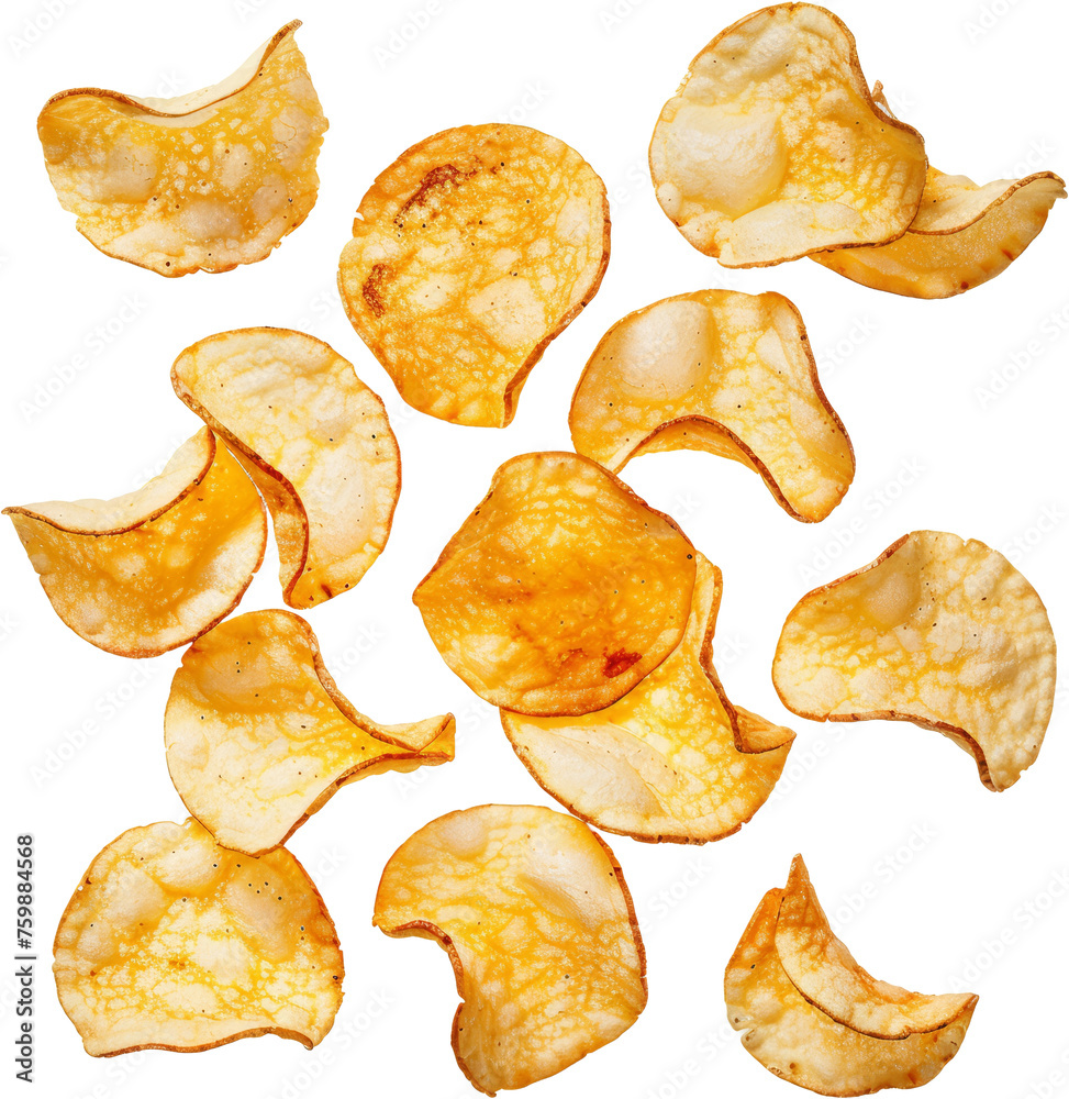 Crispy potato chips floating Crispy potato chips floating