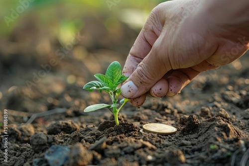 Conceptual image of a money plant growing on coins Symbolizing financial growth and investment savings over time.