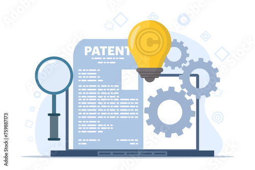 Patent law copyright protection concept, copyright protected by law, patent protection, intellectual property concept, copyright symbol, electronic legal document, digital law. flat vector. photo