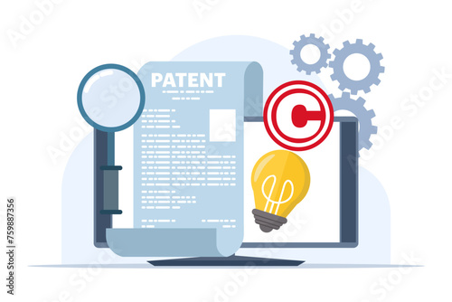 Patent law copyright protection concept, copyright protected by law, patent protection, intellectual property concept, copyright symbol, electronic legal document, digital law. flat vector.