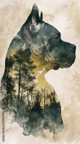 Double Exposure of Staffordshire Terrier and Park Scenery Gen AI photo