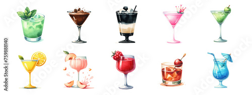 Cocktail set on white background.Isolated image
