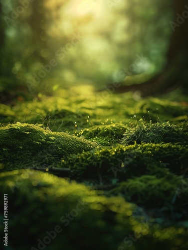 Rug, Moss, Forest, A rug featuring the softness of mossy forests, bringing the tranquility of nature into your home Realistic, Soft lighting, Depth of field bokeh effect